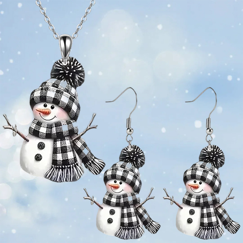 3pcs Retro Snowman Necklace & Earrings Set for Women
